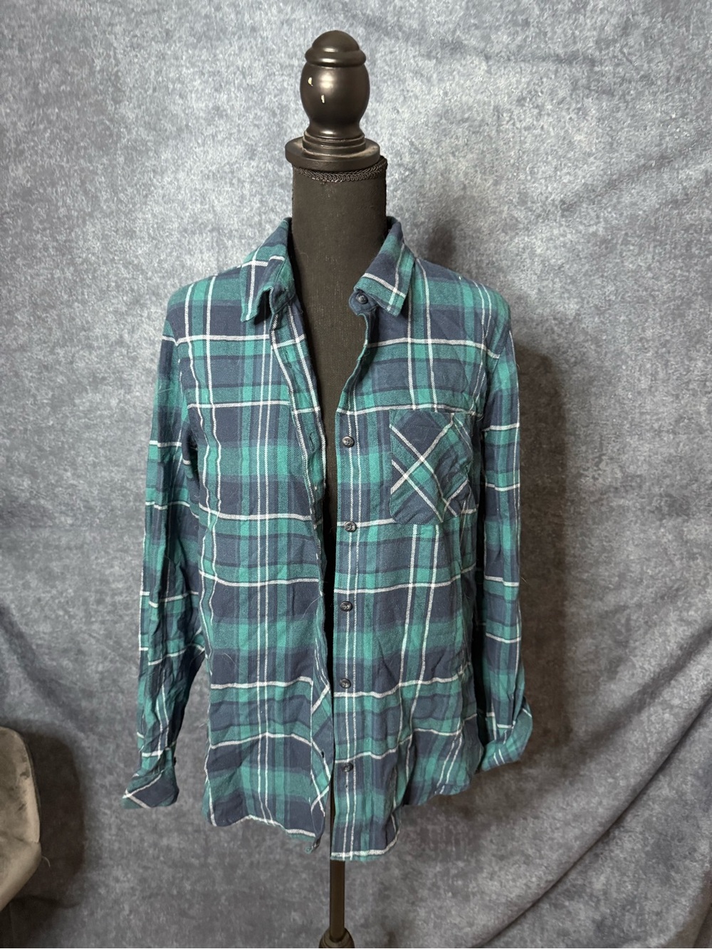 Boston Traders Teal and Navy Plaid Shirt